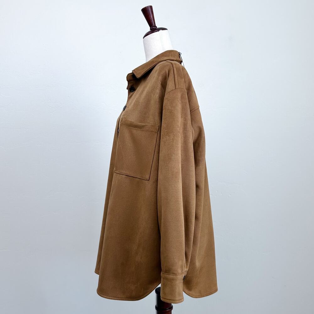 A Loves A Faux Suede Collared Shirt Jacket Long Sleeve Oversized Shacket NWT - Picture 3 of 7